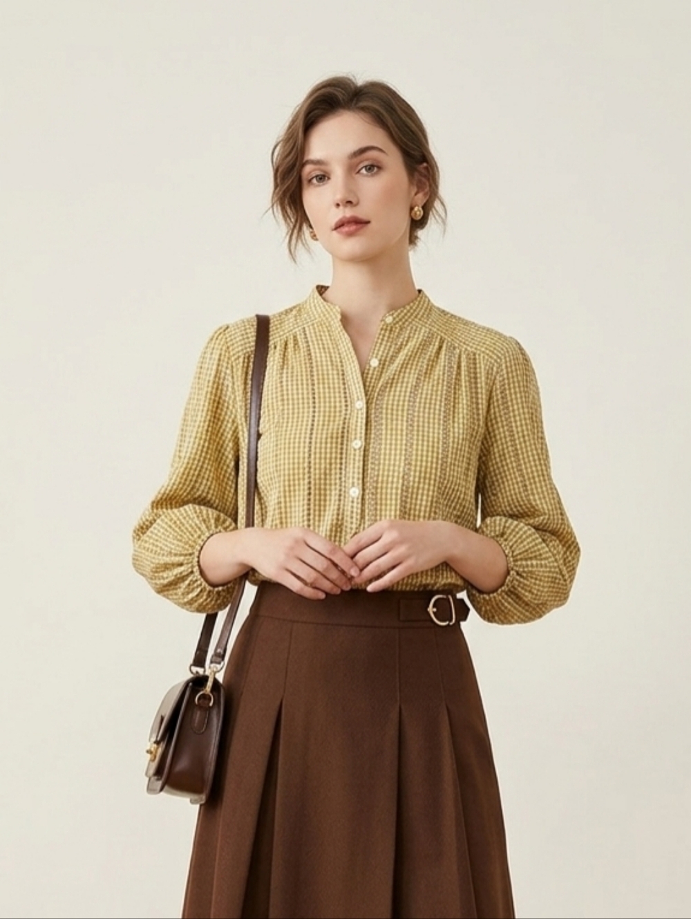 Max Studio Yellow Gingham Smocked Blouse